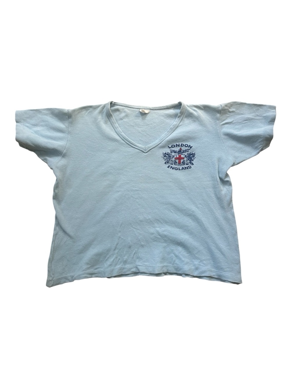 Vintage Light Blue “London England" V-Neck Tee